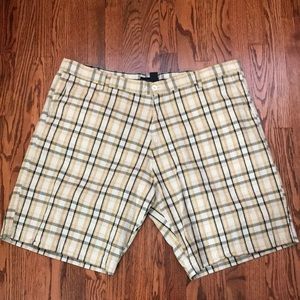 Siegfried & Co Mens Shorts 46 Linen Blend Plaid Yellow Black Tan